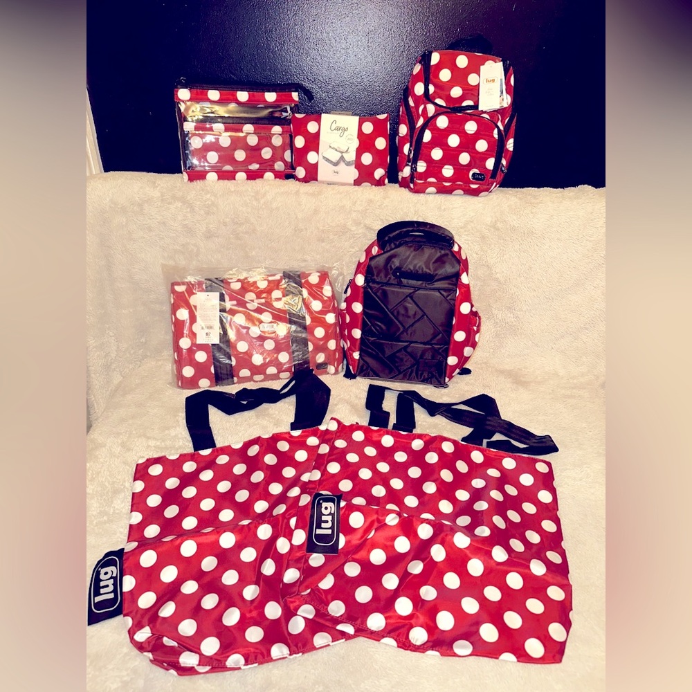 Lug 7 piece Crimson Large Dot Mini Hopper and Mini Rover & accessories bundle